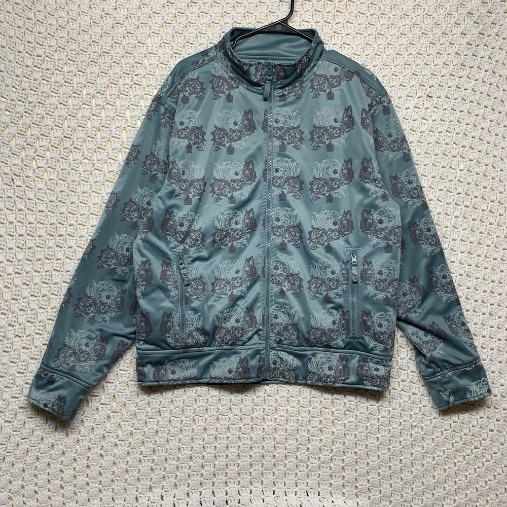 Vintage Caffeine Track‎ Jacket Men XL Full Zip Retro Paisley Green Reversible